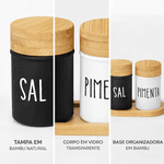 Saleiro E Pimenteiro Vidro Base Tampa Bambu 90ml Doha 3 Pçs