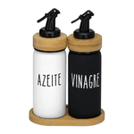 Galheteiro Vidro Doha Tampa De Bambu 220ml 2 Peças Haüskraft