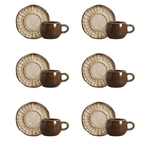 Jogo 6 Xicaras de Café com Pires Agata Bege 100ml Scalla Ceramica