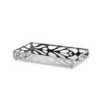 Bandeja Decorativa Retangular Em Metal Prata C Espelho 24cm