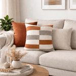 Almofada Veludo Com Bordado Boucle Terracota Geo 52x52cm