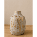 Vaso Em Cerâmica Cinza Detalhes Dourados 23cm Textura