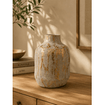 Vaso Em Cerâmica Cinza Detalhes Dourados 23cm Textura