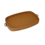 Bandeja Decorativa em Pu Caramelo Detalhe Dourado 33cm