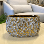 Cachepot Decorativo Cerâmica Dourado E Cinza 22cm