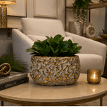Cachepot Decorativo Cerâmica Dourado E Cinza 22cm