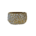 Cachepot Decorativo Cerâmica Dourado E Cinza 22cm