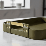 Bandeja Decorativa Com Alça Tacha Dourada Courino Verde 46cm