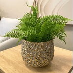 Cachepot Redondo Decorativo Cerâmica Dourado E Cinza 15cm
