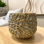 Cachepot Redondo Decorativo Cerâmica Dourado E Cinza 15cm