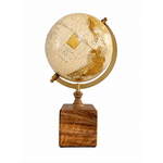 Globo Terrestre Decorativo Base Madeira Metal Bege 31cm Luxo
