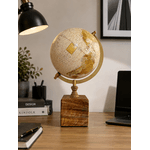Globo Terrestre Decorativo Base Madeira Metal Bege 31cm Luxo