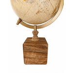 Globo Terrestre Decorativo Base Madeira Metal Bege 31cm Luxo