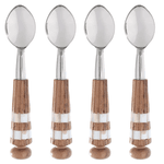 Jogo De Colheres 4 Pecas Aço Inox Madeira Acacia Madreperola