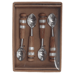 Jogo De Colheres 4 Pecas Aço Inox Madeira Acacia Madreperola
