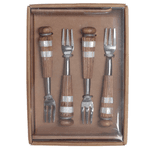 Jogo 4 Garfos Sobremesa Aço Inox Madeira Acacia Madreperola