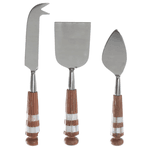 Jogo De Facas Queijo 3 Peças Aço Inox Madeira Acacia Madreperola