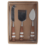 Jogo De Facas Queijo 3 Peças Aço Inox Madeira Acacia Madreperola