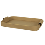 Bandeja Decorativa Revestimento Pu Alças Bege Dourado 46cm
