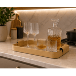 Bandeja Decorativa Revestimento Pu Alças Bege Dourado 40cm