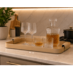 Bandeja Decorativa Revestimento Pu Alças Bege Dourado 46cm