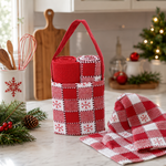 Bolsa C/ Pano De Copa Xadrez Flocos E Vermelho 40m X 70cm