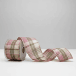 Fita Natalina Aramada 6,3cm Xadrez Rosa e Verde 9,14m