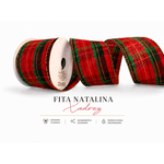 Fita Natalina Aramada 6,3cm Xadrez Vermelha E Verde 9,14m