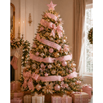 Fita Aramada Natal 6,3cm Rosa Detalhes Dourado 9,14m