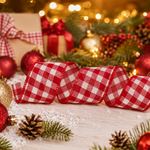 Fita Aramada Natal 6,3cm Xadrez Vermelho E Branco 9,14m Cromus