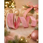 Fita De Natal Aramada 3,8cm Rosa Com Dourado 9,14mts