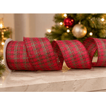 Fita Natalina Aramada 6,3cm Xadrez Vermelho E Verde 9,14m