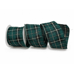 Fita Natalina Aramada 6,3cm Xadrez Verde 9,14m
