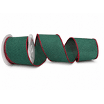 Fita Natalina Aramada Verde 6,3cm Costura Vermelho Linho 9,14m
