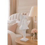 Escultura Decor Poliresina Menina Fada Branco Dourado 24cm