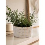 Cachepot Redondo Decorativo Cerâmica Branco E Dourado 20cm