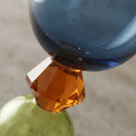 Jogo De 6 Taças Vidro Azul Base Diamante Ambar e Esfera em Cristal Verde