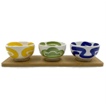 Petisqueira Suporte Em Bambu Com 3 Bowls Coloridos