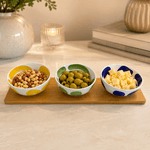 Petisqueira Suporte Em Bambu Com 3 Bowls Coloridos