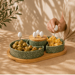 Petisqueira Verde Suporte com 2 Bowls e 4 Pegadores Petisco