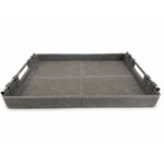 Bandeja Decorativa Alça Em Metal Couro Sintético Cinza 53cm