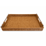 Bandeja Decorativa Alça Em Metal Couro Sintético Marrom 53cm