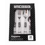Faqueiro Premium em Metal C/24 Pcs Prata Cabo Transparente