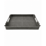 Bandeja Decorativa Alça Em Metal Couro Sintético Cinza 45cm