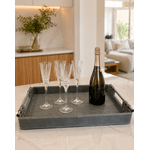 Bandeja Decorativa Alça Em Metal Couro Sintético Cinza 45cm
