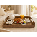 Bandeja Decorativa Alça Em Metal Couro Sintético Marrom 45cm