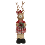 Rena Natal em Pé com Vestido e Laço Palha Vermelho 53cm