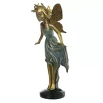 Escultura Decor Poliresina Menina Fada Azul Dourado 25cm