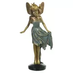 Escultura Decor Poliresina Menina Fada Azul Dourado 25cm