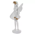 Escultura Decor Poliresina Menina Fada Branco Dourado 24,5cm